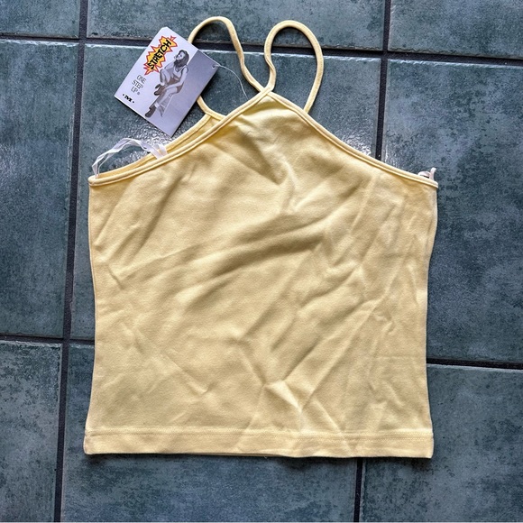 VTG 90s Y2K Dead-stock Light Yellow Halter Criss-cross Tank Top NWT - Picture 2 of 4